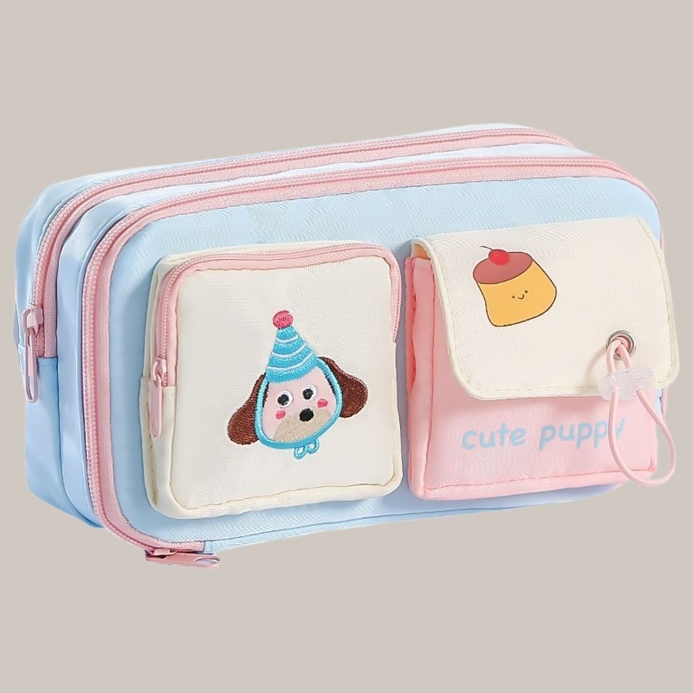 Large Capacity Capybara Puppy Pencil Bag Cartoon Embroidery Stationery Storage Bag  Men Women