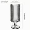 KEMORELA 1 Stück Elegante Glas-Tasse mit hohem Fuß - Vertikales Streifen-Design - Ideal für Eiskaffee Latte Saft & Wein - Wiederverwendbares Glas