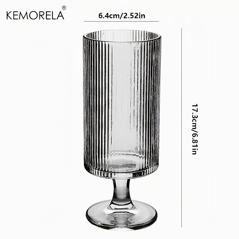KEMORELA 1 Stück Elegante Glas-Tasse mit hohem Fuß - Vertikales Streifen-Design - Ideal für Eiskaffee Latte Saft & Wein - Wiederverwendbares Glas