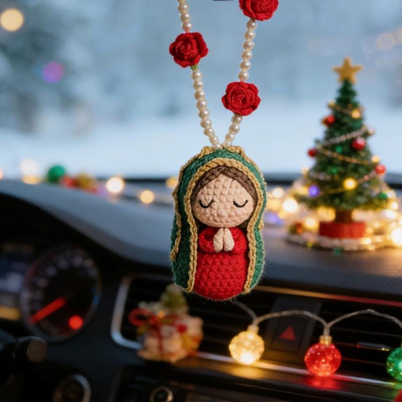 Marys Statue Car Interior Decoration,Virgin Marys Crochet Charm Religious Figurines Hanging Decors Spiritual Blessing Gift