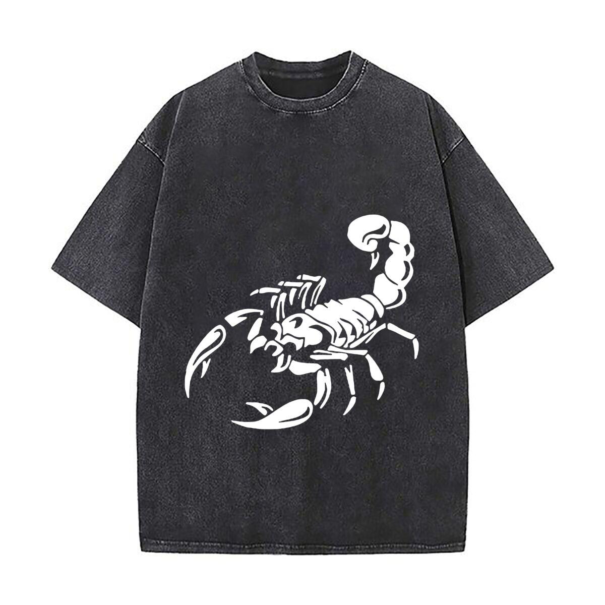 Scorpion Silhouette Insect Art Casual Washed Distressed T Shirt Vintage Minimal Short Sleeve Top S