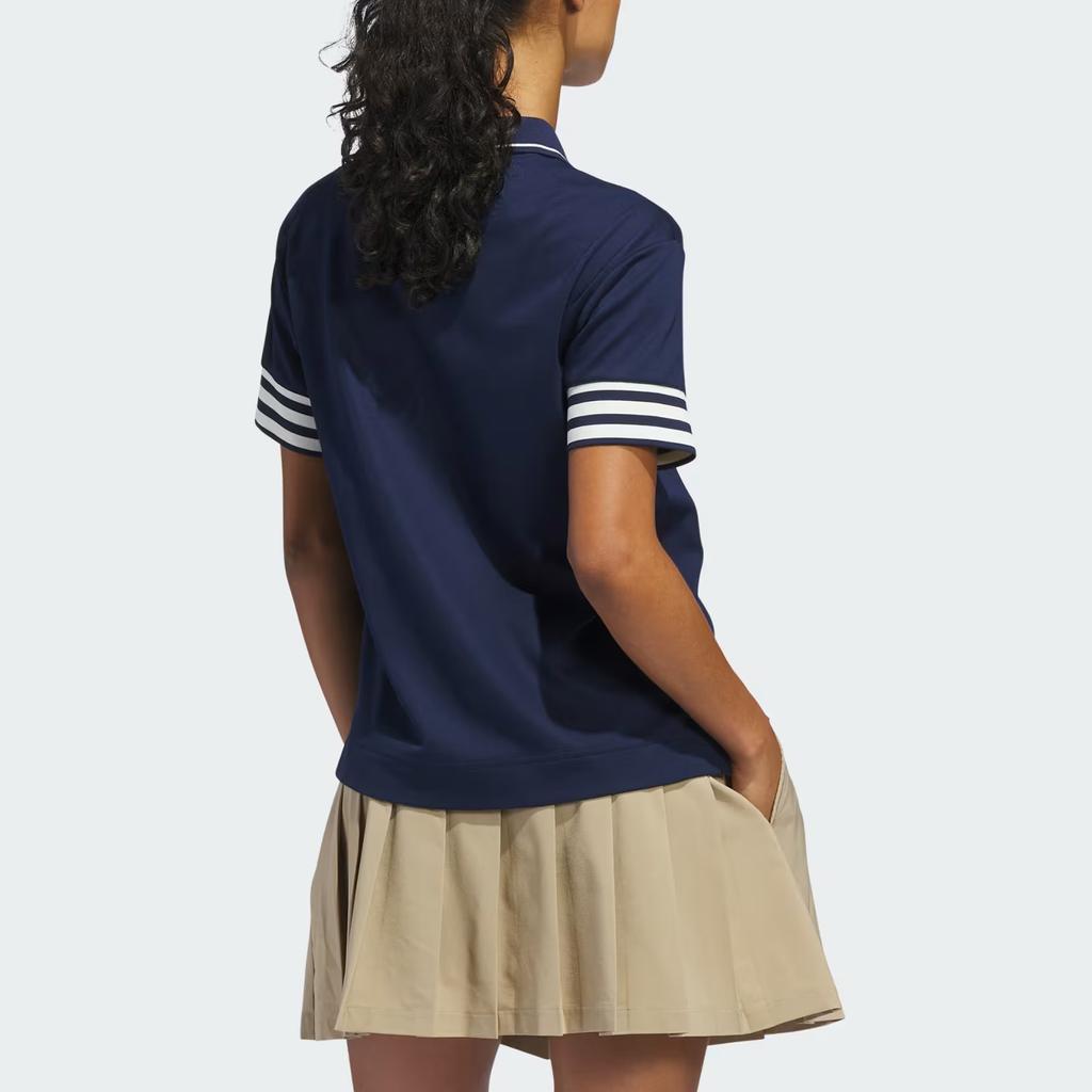 Adidas Oryginalny damski top polo z krótkim rękawem i dekoltem w serek, dzianinowy, z 3 paskami, Performance KA9855