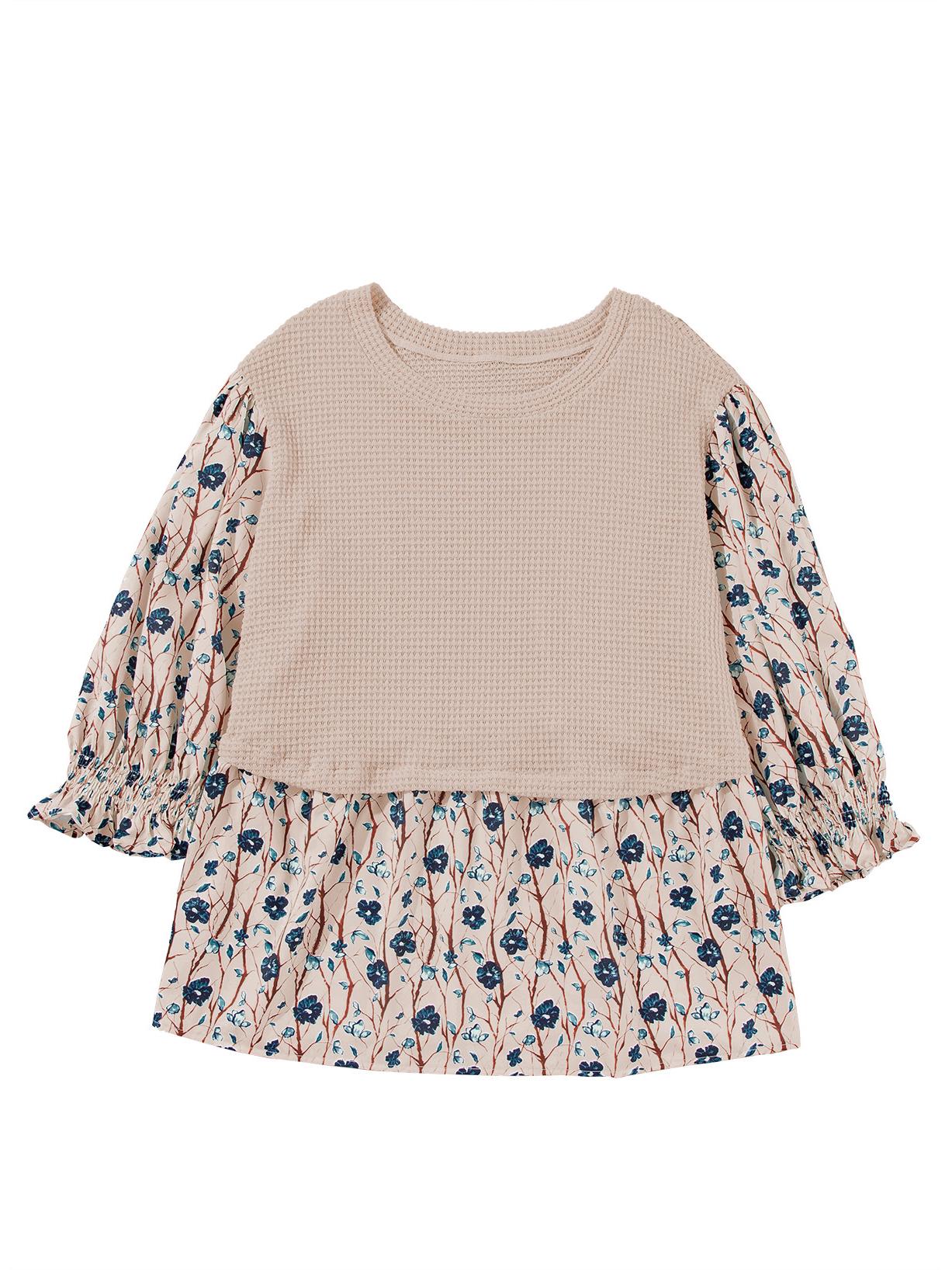 

Женский осенний плиссированный пуловер Shiying с разноцветным принтом - европейская и американская мода, большие размеры, длинный рукав. 2XL бежевый