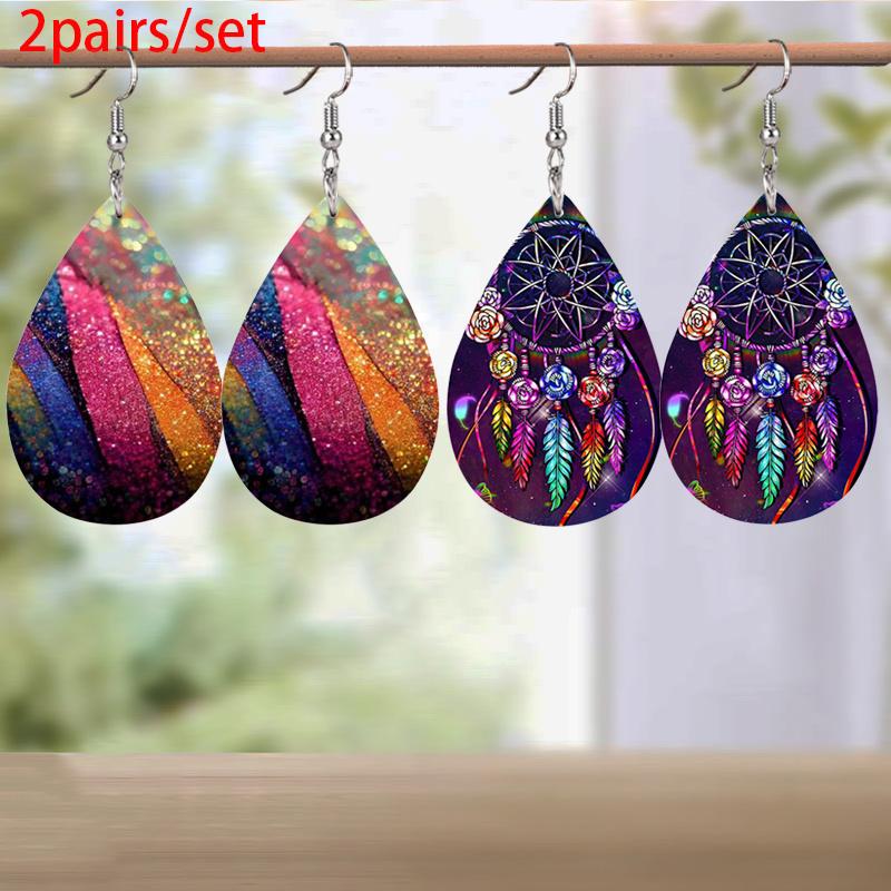 

Полоски/Узор Ловец снов Серьги из ПУ кожи Женские элегантные серьги для фестиваля, дня рождения, Рождества и повседневной носки Модные женские серьги