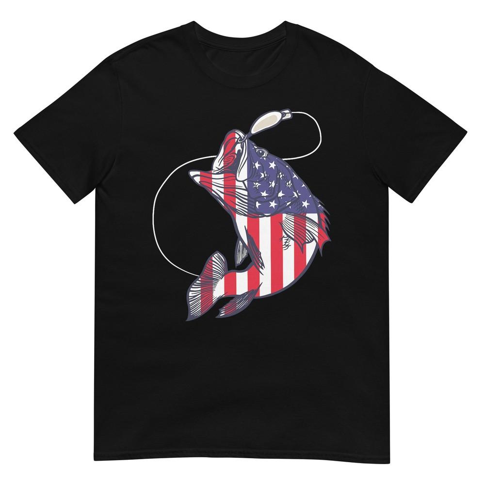Bass Fishing Fish American Flag Patriotic Fourth Of July Tshirt
