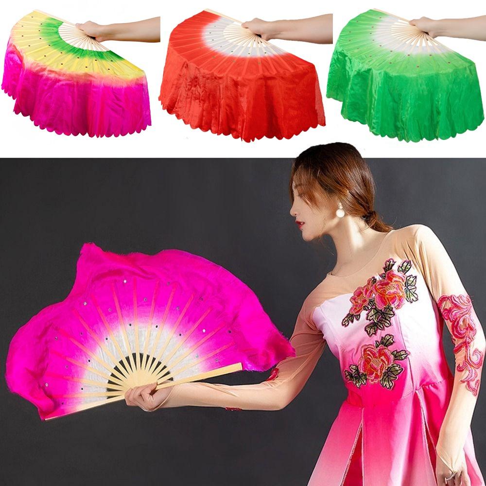 31cm Bamboo Chinese Short Bellydance Fan 17/20cm Half Circle Silk Veil Pairs Hand Dye Adults Fan