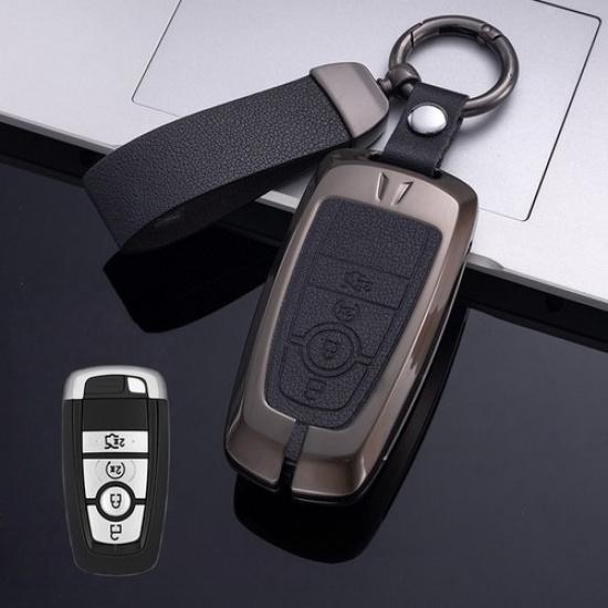 Alloy Leather Car Key Case Cover For Lincoln MKC MKZ MKX Navigator Continental