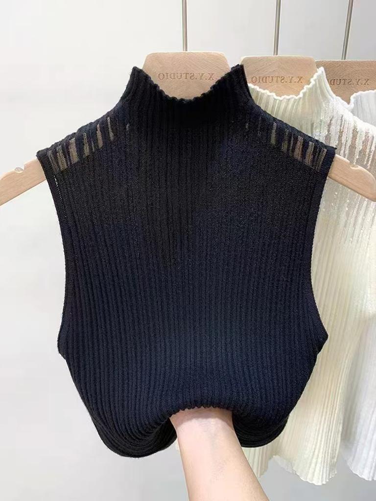 Neuer ärmelloser Strickpullover Damen Sommer Dünn High-End Tragen Kragen Eleganter Stil Urlaubs-Freizeit-Oberteil Direkte Lieferung