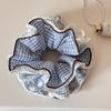 Blue Checkered Lace Big Hairband for Girls, Creating A Sophisticated Bun Hairstyle, Oversized Hair Accessory Hair Tie