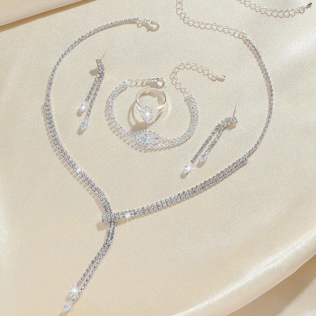 Fashion Accessory Set - Simple Necklace, Earrings And Bracelet Set - Wedding Dress Jewelry Set For Women - Bride's Jewelry Set