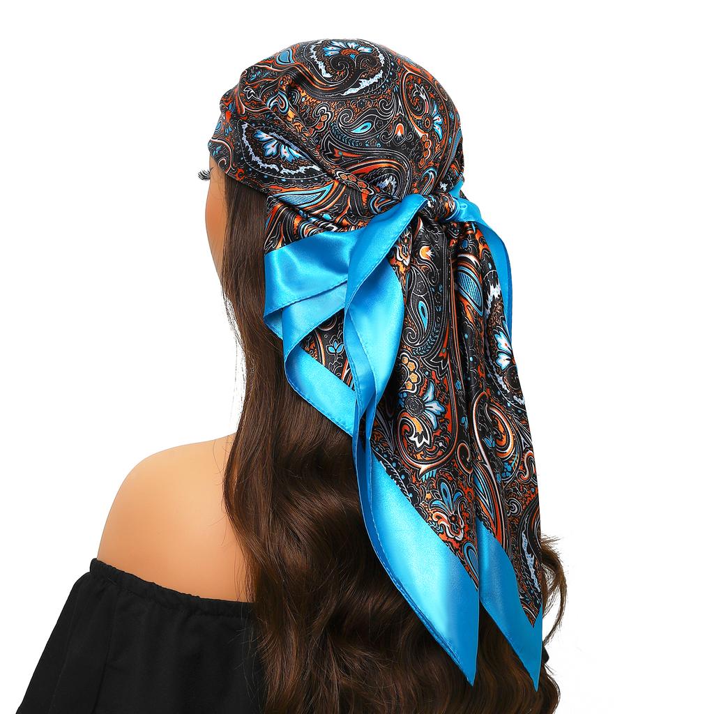 Lenço de Cabeça Feminino Marca de Luxo Quadrado 90*90cm Seda Foulard Cetim Bandana Cabelo Lenço de Pescoço Macio Hijab Lenços de Cabelo Para Senhoras