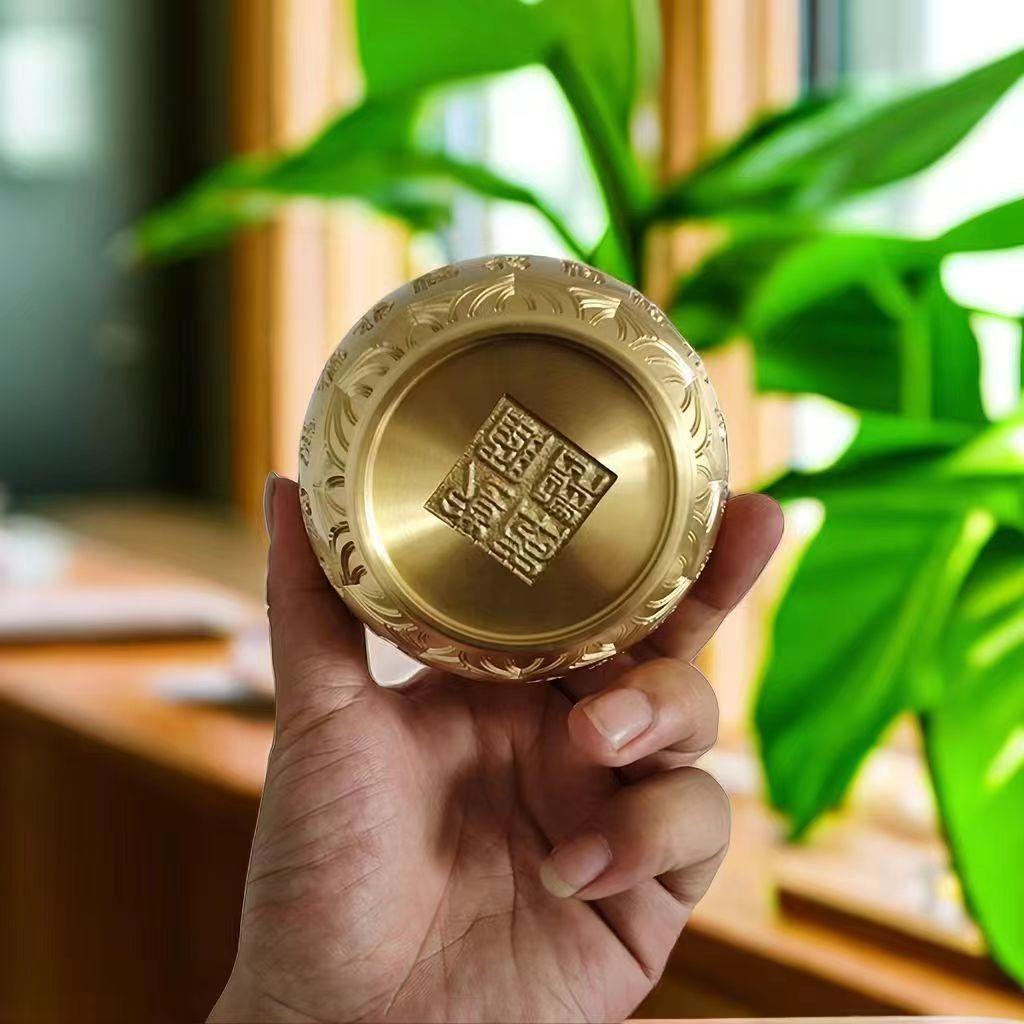 Tangteng Brass Lotus Baifu Cylinder Fine Carving Craft Desktop Blessing Ornament Office Entrance Ornament Crafts