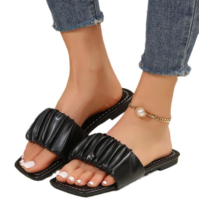 Summer Comfortable Flat Slippers Large Size - Fashion One-Word Folds with Fashion Women's Shoes