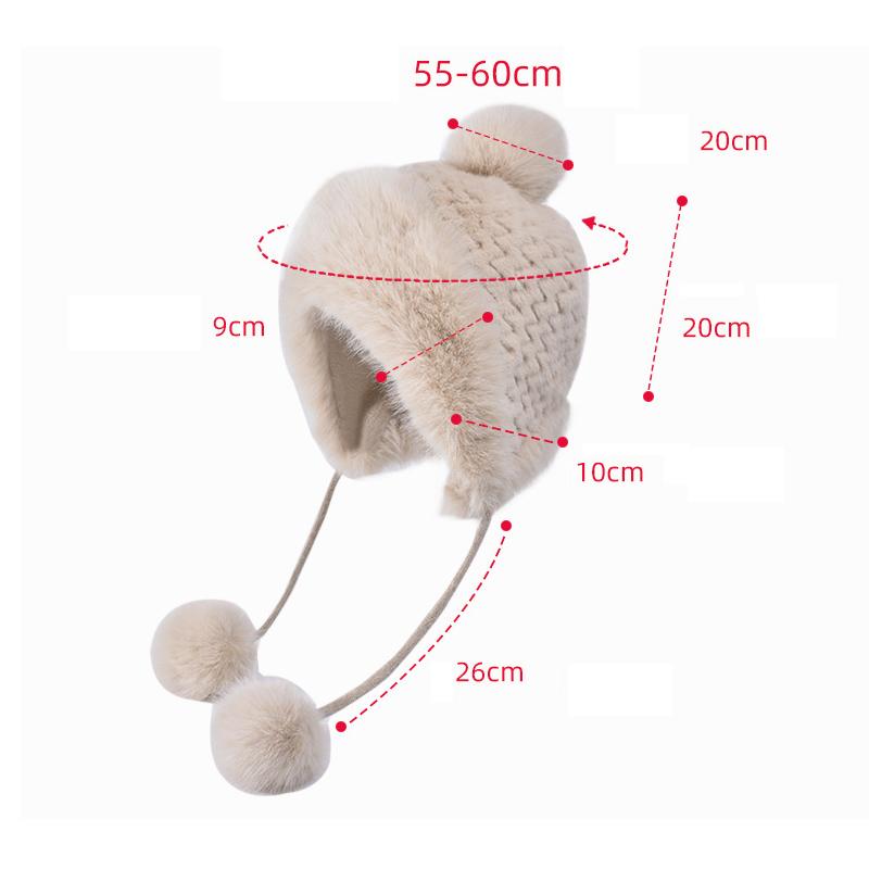Winter Thick Coldproof Cap Plush Ball Warm Ear Protection Cap Women's Big Head Circumference Bomber Hat
