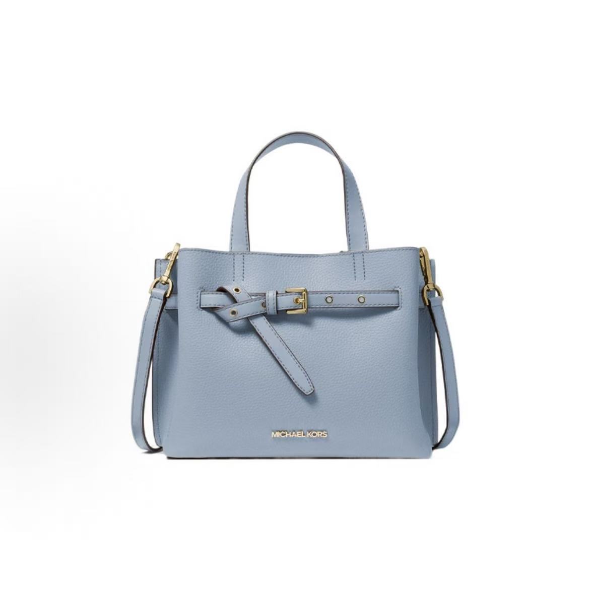 

Michael Kors MK Emilia Gold Letter Logo Pin Buckle Hardware Briefcase Handheld Shoulder Crossbody Bag Small Women Bags Blue 35F0GU5S5T-487 Basic Set (Bag+Dust Bag)