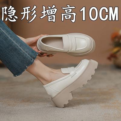 Aumento interno de altura sapatos de couro pequenos sapatos novos de primavera femininos sola plataforma salto alto pequeno salto grosso um salto