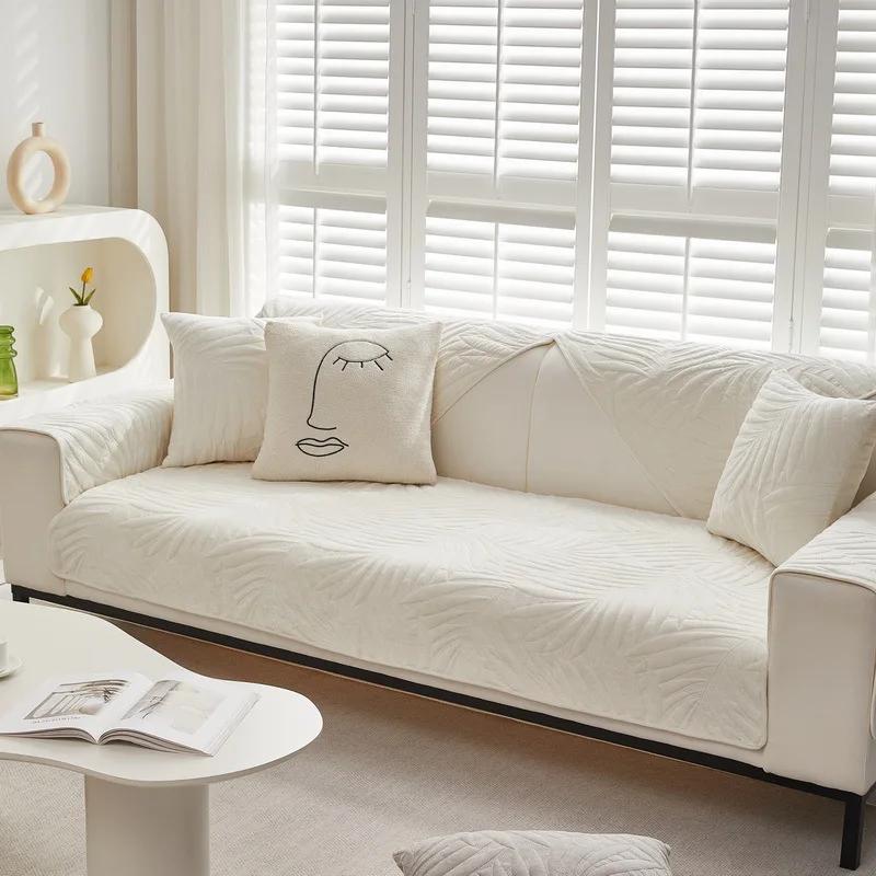 Zimní jednobarevné protiskluzové potahy na pohovku z holandského sametu Domácí dekorace Polštář na pohovku Zesílený Odnímatelný Ochranný nábytek