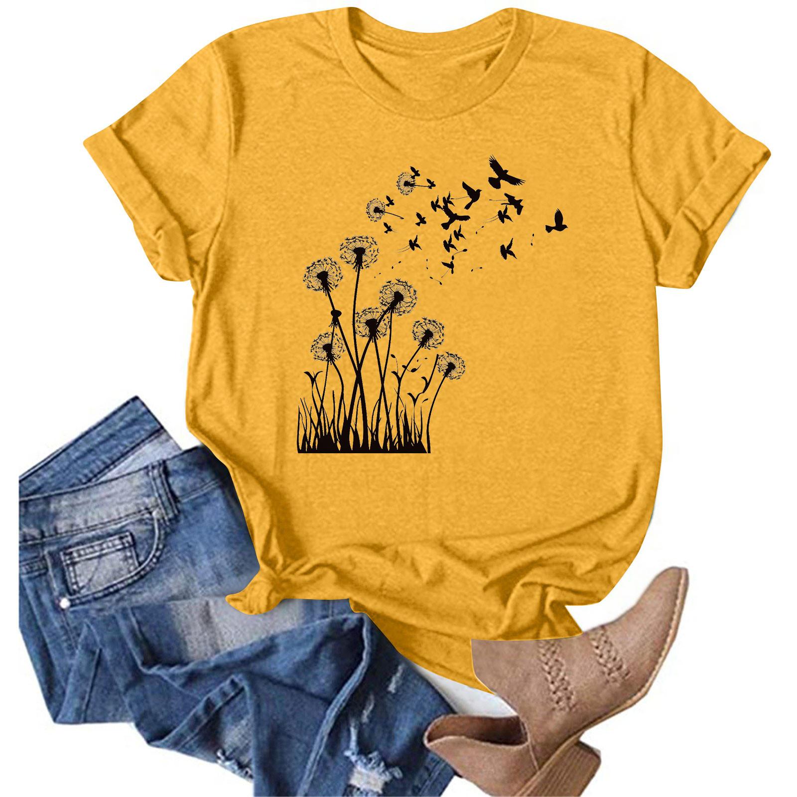 

Женская модная повседневная футболка с круглым вырезом и принтом, пуловер с короткими рукавами, топ XL жёлтый