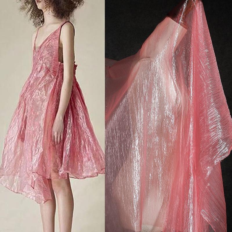 Tessuto Trasparente Speciale Pieghettato Micro-testurizzato in Nylon 100/300/500cm Trasparente per Abiti da Sera Disegnato da un Designer