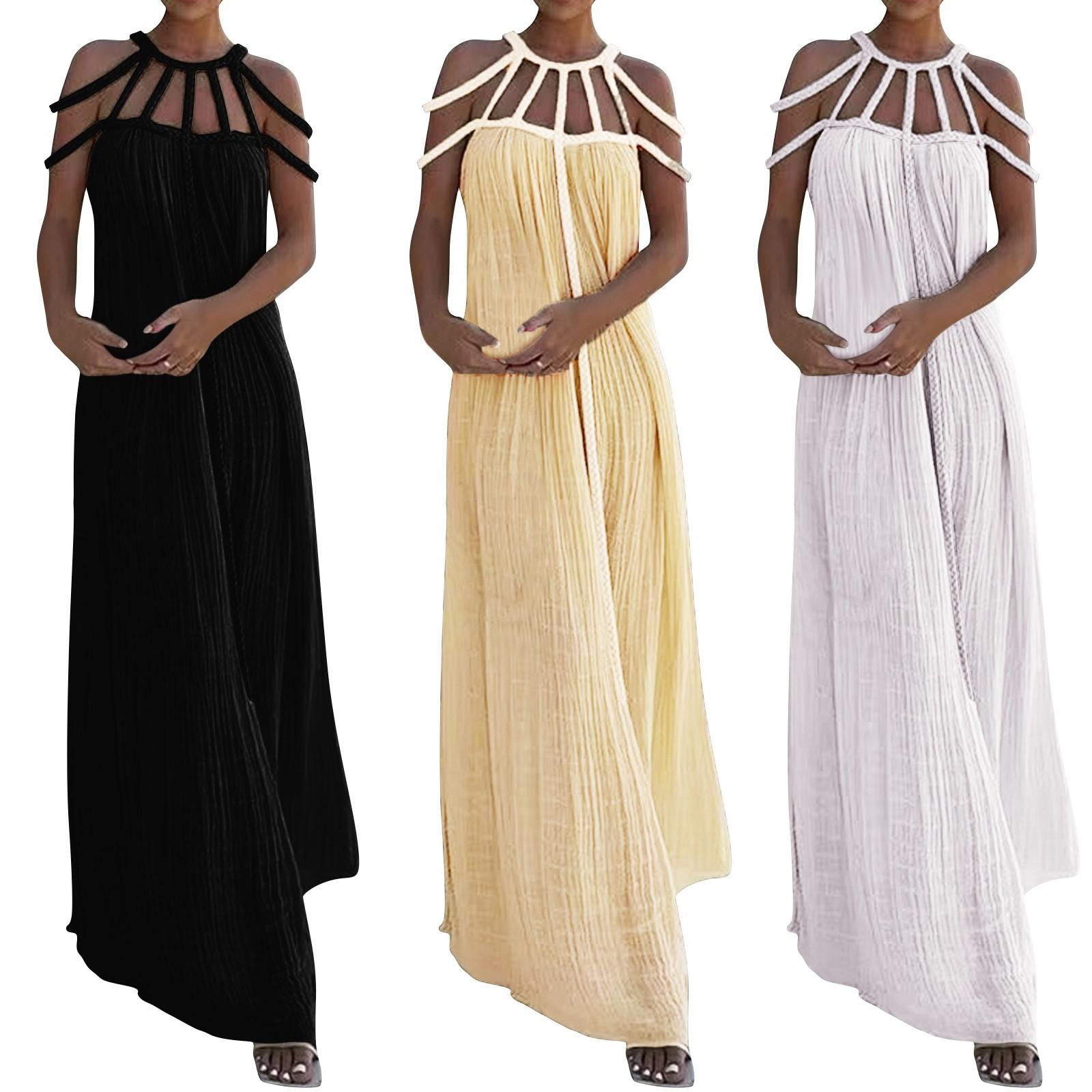 

Женское свободное пляжное платье с открытыми плечами и висячей шеей для отпуска One Size бежевый