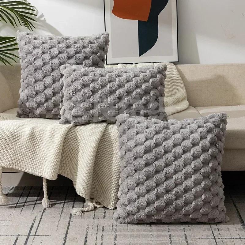 Faux Rabbit Fur Square Cushion Cover Big Thick Striped Super Soft Solid Color Pillow Cover 30/45/50cm Sofa Decor Cushion Cover