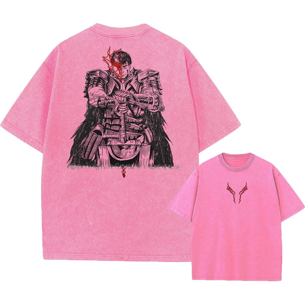 Manga Berserk Guts Graphic Tshirt Men Women Clothing Pure Cotton Soft Short Sleeve Tees Vintage Washed Oversized Streetwear