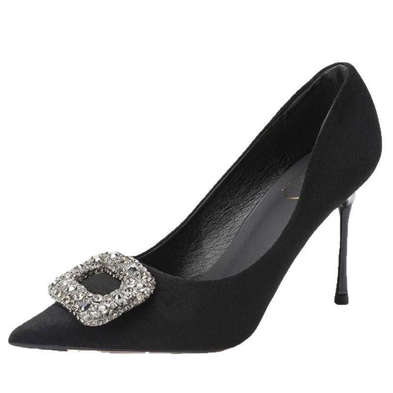 Spring 2025 new high heels women's thin heels non-slip black pointed versatile light luxury temperament celebrity professional single shoes