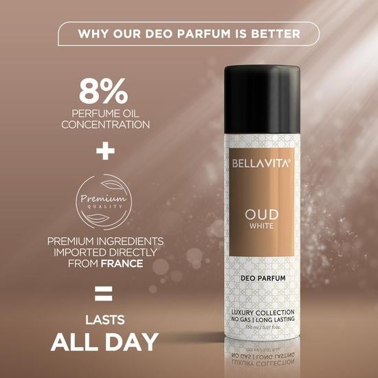 Bella Vita Luxury OUD Combo for Him & Her, Pack of 2  - White Oud EDP 100 Ml & Oud White Body Parfum Deodorant 150 Ml