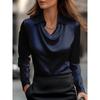 Womens Elegant Satin Cowl Neck Long Sleeve Blouse