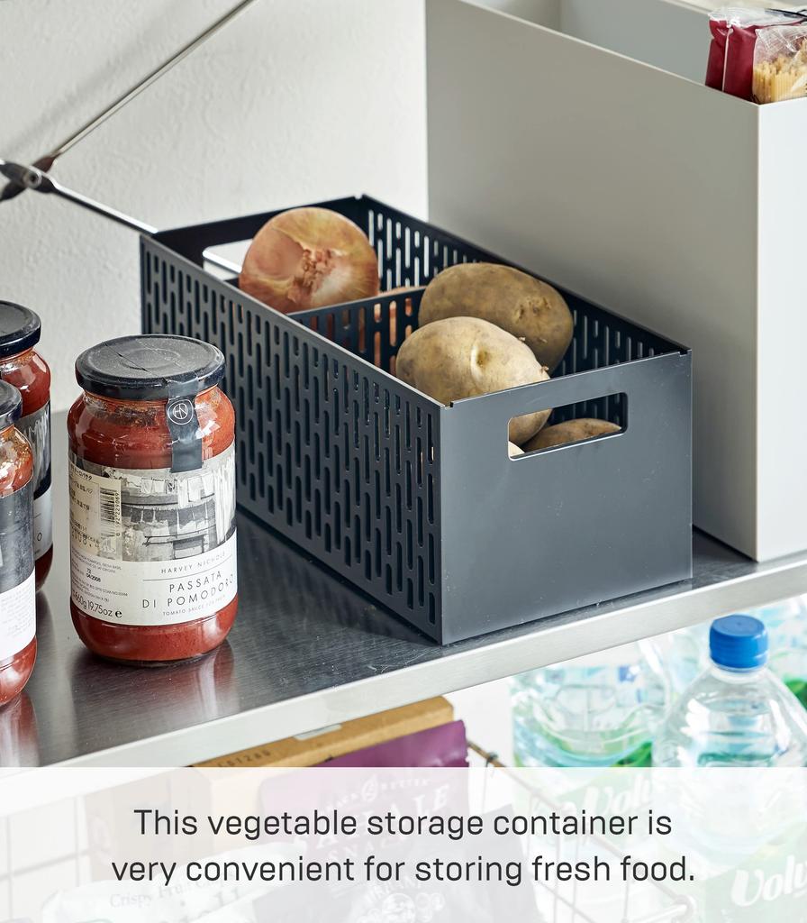 Yamazaki Vegetable Storage X D32 X with Sliding Root Vegetable Vegetable Compartment 5021 Tower, Black, Approx. W15.3 H12.2cm, Stackable, Drawers,