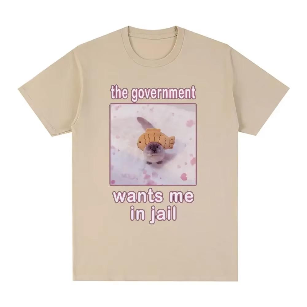 

The Government Wants Me To Go To JailFun Cat Meme T-shirt Womens Fashion Harajuku Tshirtcasual Short Sleeved T-shirt 4XL
