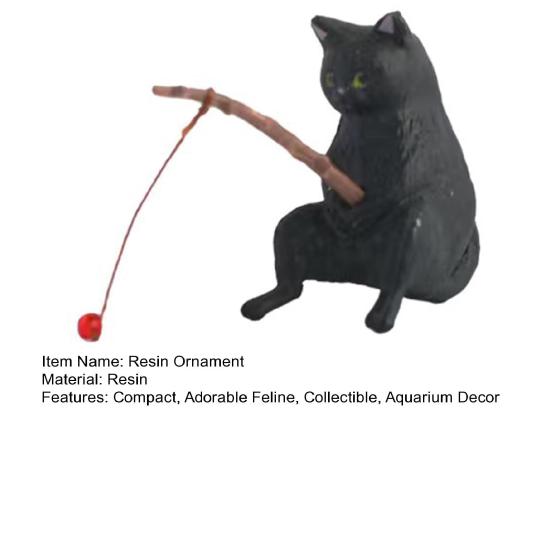 Fishing Kitten Statue Cartoon Cat Figurine Collectible Resin Miniature Cat Sculpture for Fish Tank Micro Landscape Aquarium Decor