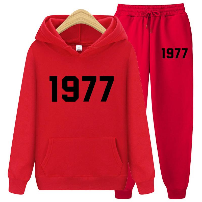 1977 Hoodie Two-Piece Sets Hoodie Set Men and Women Fashion Brand High Street Loose Fleece Autumn Winter Warm Hoodies+Pants Set