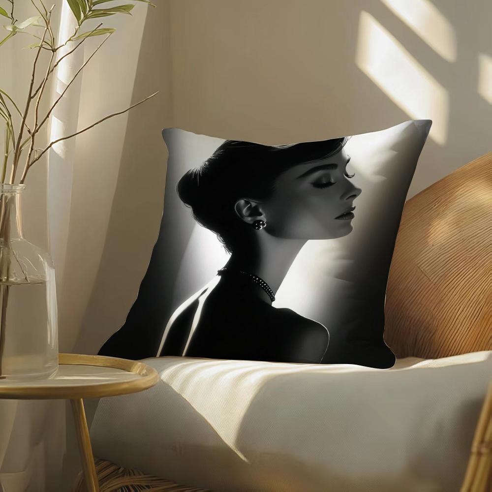 A-Audrey Hepburn Pillow Case Silky Elegant Comfort Sofa Bed Invisible Zipper