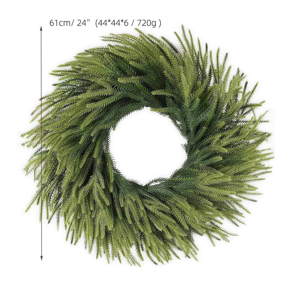 22" Realistic Christmas Norfolk Pine Wreath with Soft Touch Pine Needles and Cypress Vine