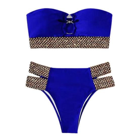2 Teile/satz Ring Verbindung Off Schulter Bikini Bh Hohe Set Bandeau Taille Slips Bademode Beachwear