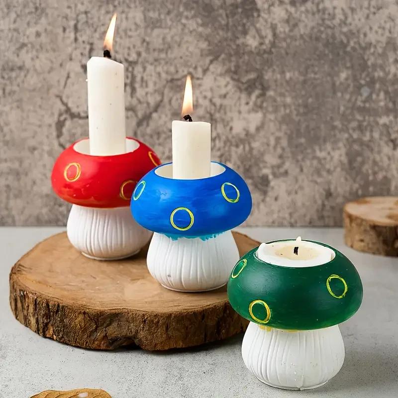 A Top Quality DIY Mushroom Candle Holder Base Silicone Mold Gypsum Aromatherapy Candle Decoration Desktop Ornament Resin Mold