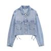 Fashion Wind 2024 Spring New Female Stylish Long Sleeves Washing Effect Bandage Denim Jacket Coat 6164095
