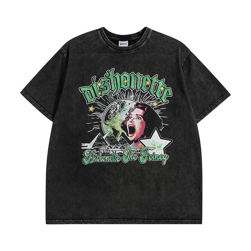American Trendy Brand Washed Old Short-Sleeved T-Shirt Men'S And Women'S Vintage Hip-Hop Retro Vintage Half-Sleeved T