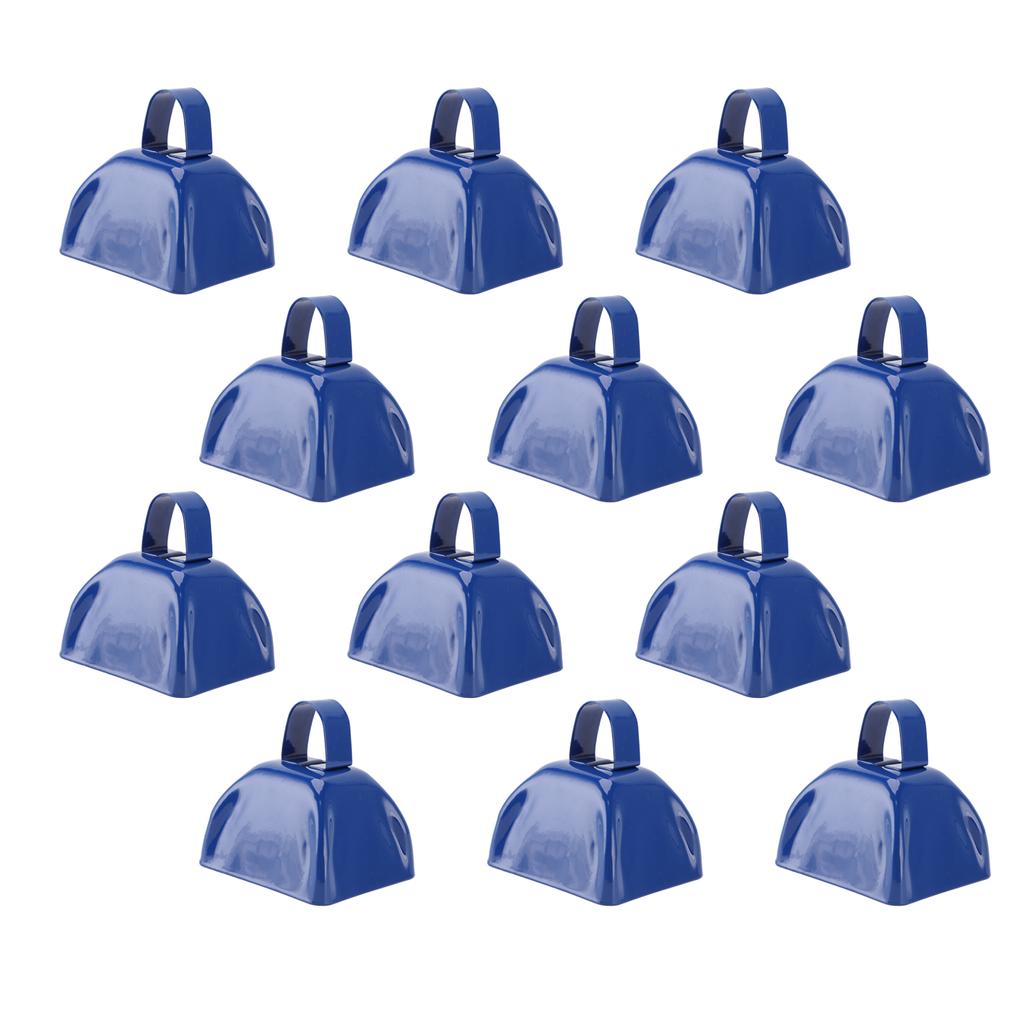 12 ks 3palcový modrý kovový kravský zvonec hlukotvůrce s rukojetí pro fotbalové zápasy sportovní události festival