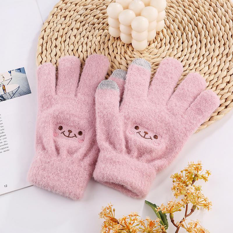 

Smile Face Printing Gloves Mobile Phone Touchscreen Knitted Gloves Women Winter Thick Warm Adult Soft Mink Fluffy Gloves