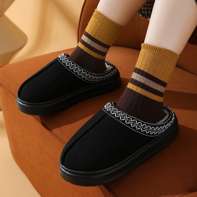 Fashion Winter Warm Home Cotton Slippers Women 2025 Soft Bottom Platform Plush Slides Woman Plus Size Eva Thick Sole House Shoes 36-45
