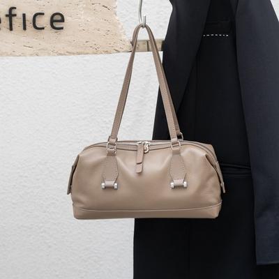 Top Layer Cowhide Bowling Bag Casual Simple Baguette Single Shoulder Underarm Genuine Leather Women's Bag