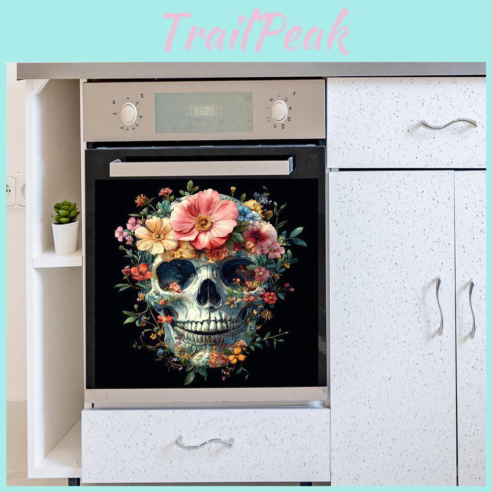 Halloween Skull Smiling Covered In Flowers Glass Home Decoration Stickers Wall