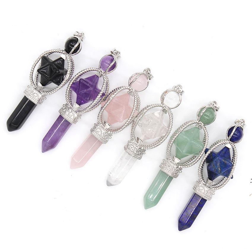 Crystal Merkaba Star Stone Hexagon Pendulums Dowsing Divination Natural Amethyst Quartz Healing Sceptre Reiki Pendlum Pendants