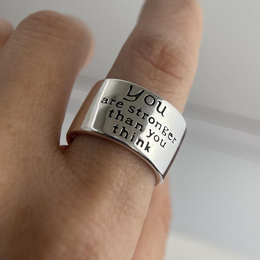 925 Silver Rings For Women Men Wide Vintage Letters Open Ring For Birthday Party Gift