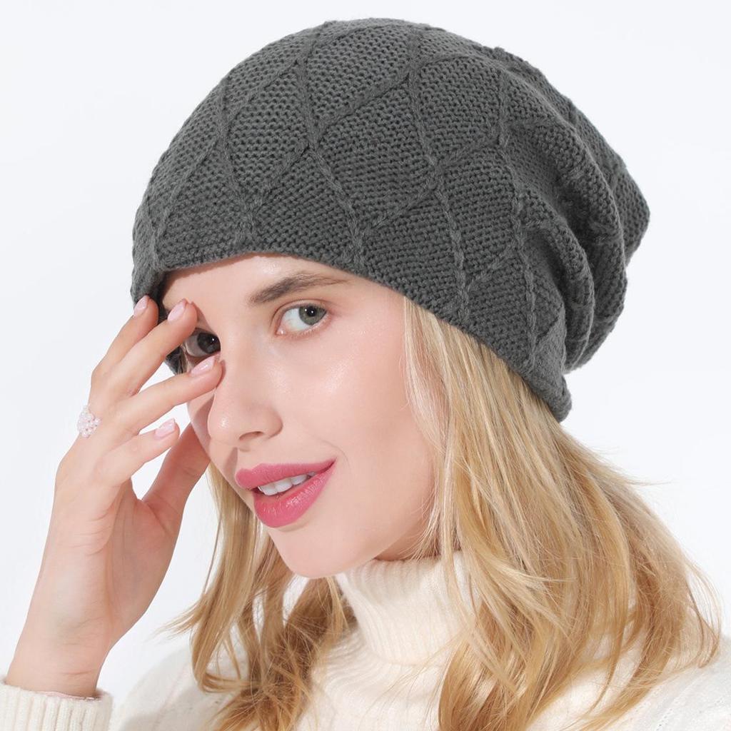 Neue Damen-Strickpullover-Mütze, einfarbiges Mesh und Samt-Gehörschutzmütze