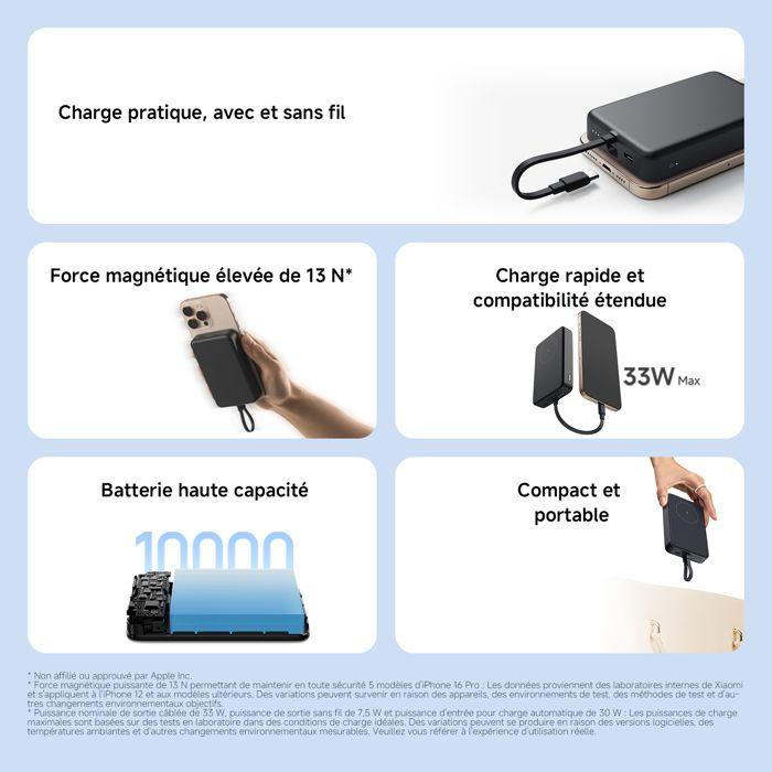Power Bank - XIAOMI - 10000mAh - Câble intégré - Charge rapide 33W - Compatible iPhone 12+