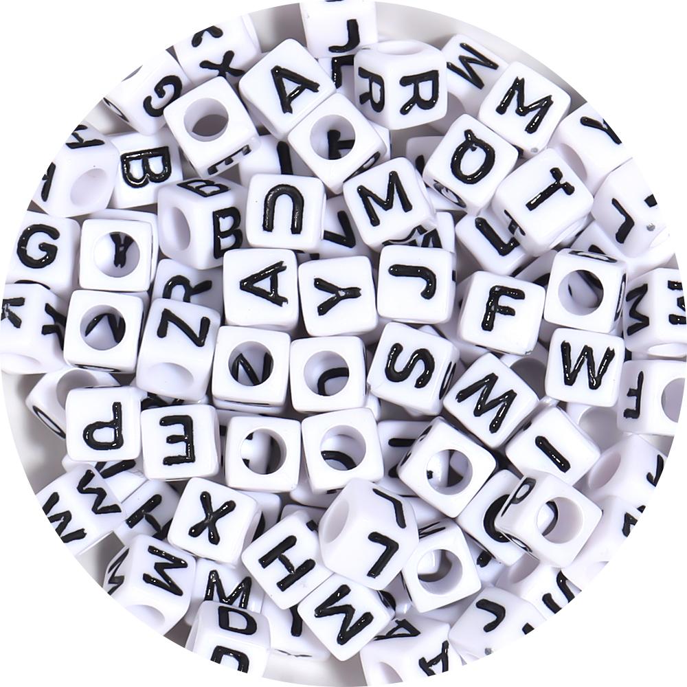 50-100pcs White And Black Color Letter Beads Alphabet Loose Beads Square Beads For Jewelry Making DIY Earring Bracelet Charm