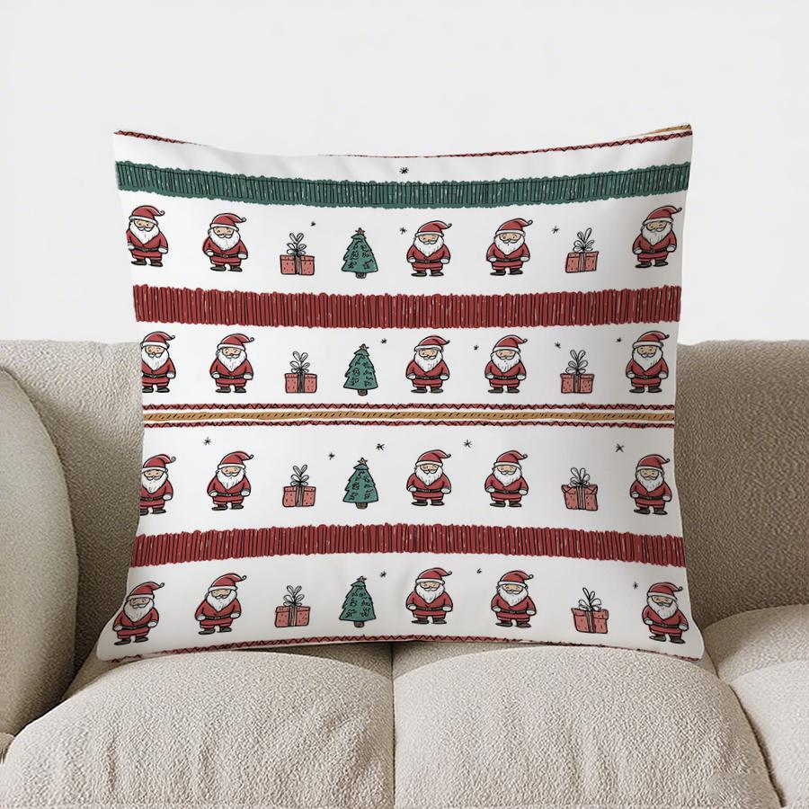 Santa Gifts Trees Christmas Throw Pillow Cover With Short Plush Print Living Room Sofa Decoration Cushion Cover Pillow Covers